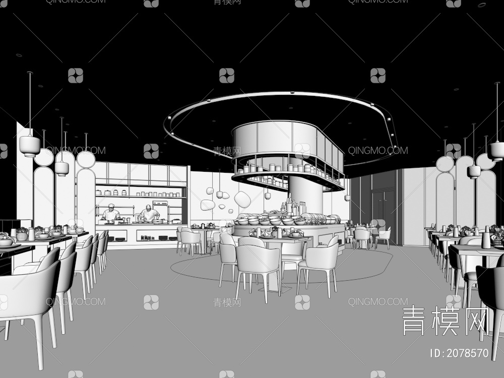 酒店自助餐厅3D模型下载【ID:2078570】