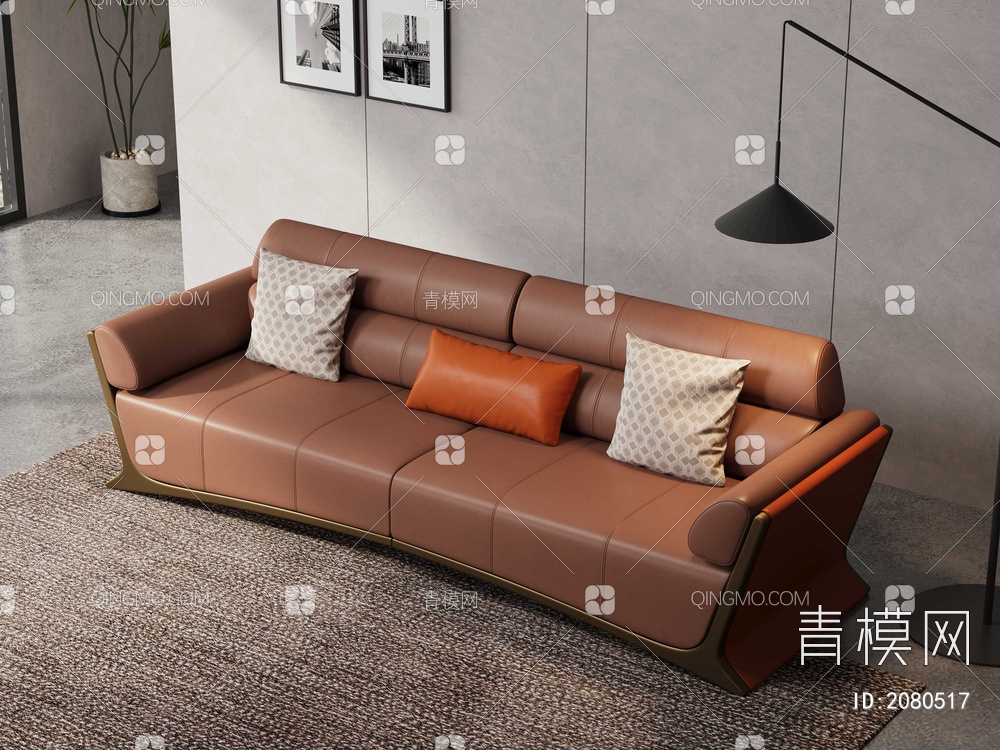 高端四人位直排沙发3D模型下载【ID:2080517】