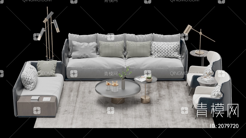 家具 沙发茶几组合 单人沙发 双人沙发 多人沙发3D模型下载【ID:2079720】