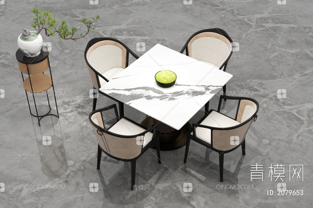 桌椅组合  休闲桌椅组合 绿植3D模型下载【ID:2079653】