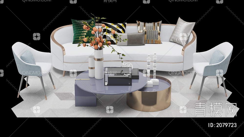 家具 沙发茶几组合 单人沙发 双人沙发 多人沙发3D模型下载【ID:2079723】