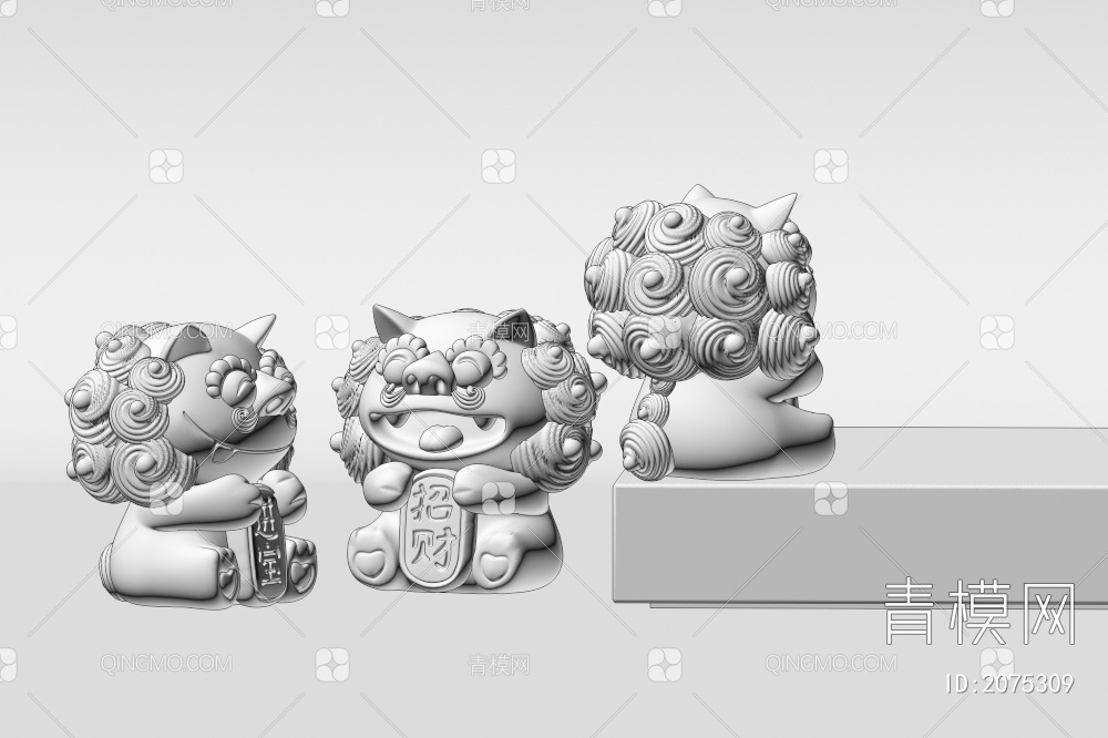 国潮可爱小石狮子 茶宠 雕塑小品3D模型下载【ID:2075309】