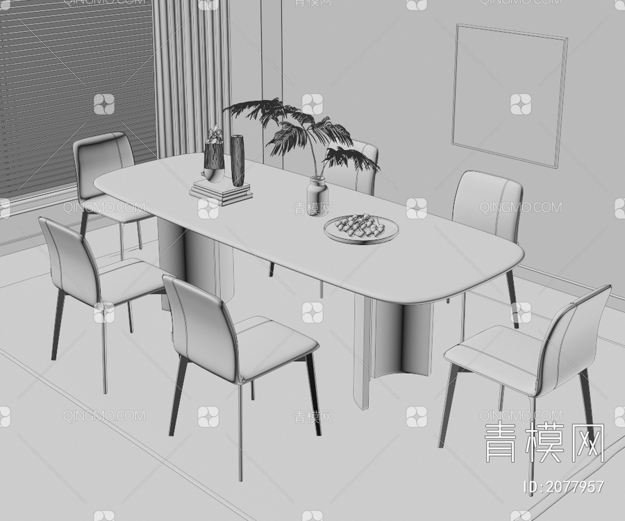 餐桌椅组合3D模型下载【ID:2077957】