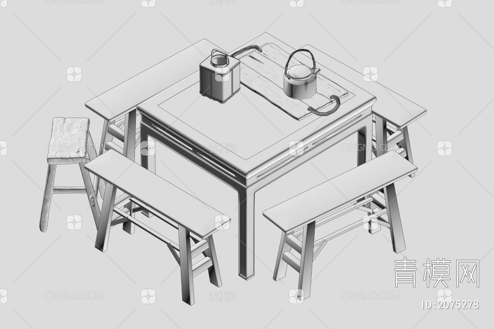 餐桌椅组合_八仙桌3D模型下载【ID:2075278】
