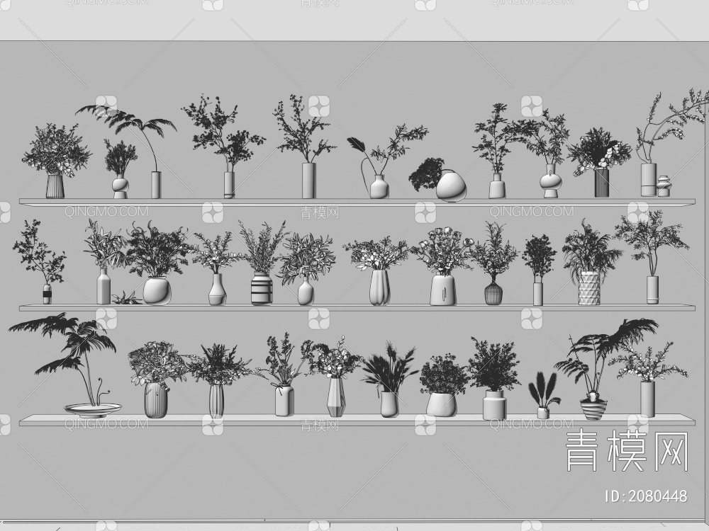 植物 盆栽 花瓶 花艺3D模型下载【ID:2080448】