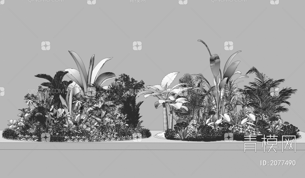 热带植物组团_花草地被灌木3D模型下载【ID:2077490】