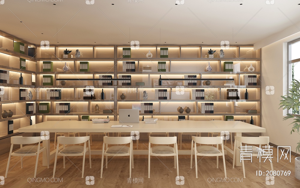 图书馆 书柜 服务台 阅读桌椅组合 沙发茶几组合3D模型下载【ID:2080769】