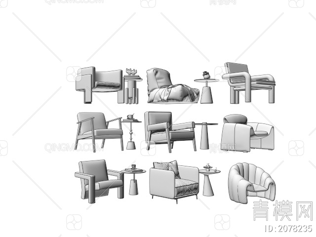 休闲椅 沙发椅 单人沙发 懒人沙发 边几3D模型下载【ID:2078235】