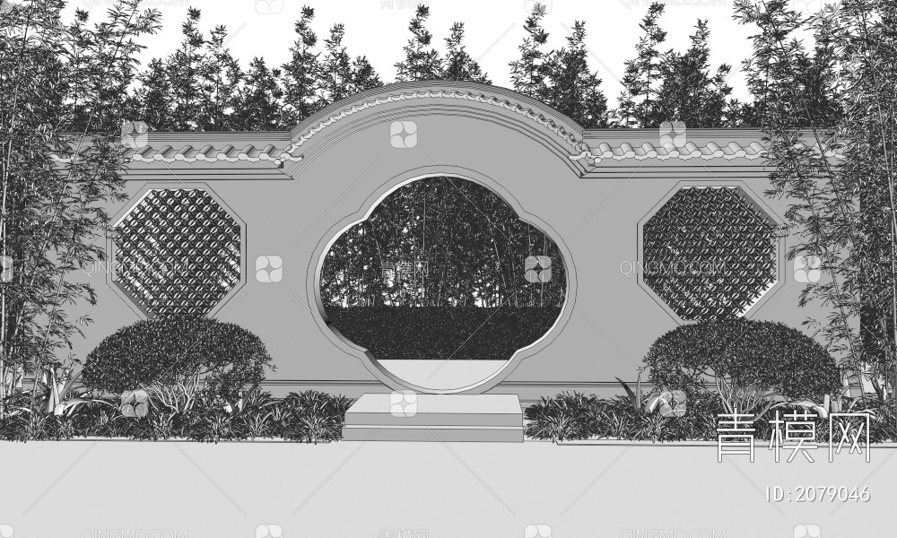 门洞墙 庭院景墙3D模型下载【ID:2079046】