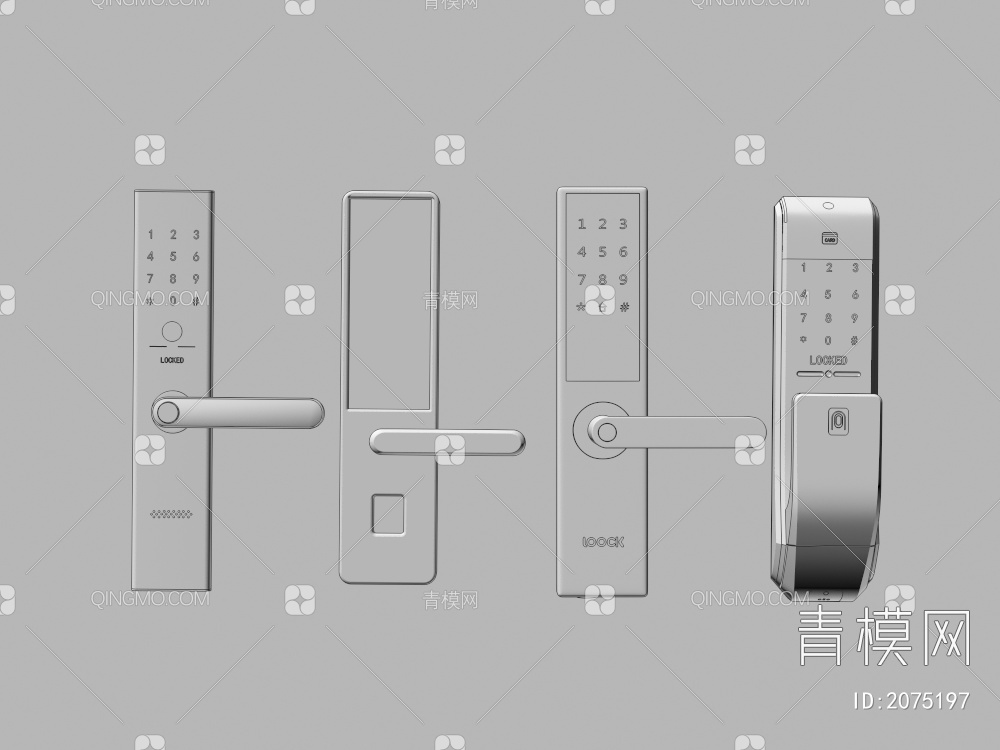 密码锁 指纹锁 智能门把手3D模型下载【ID:2075197】