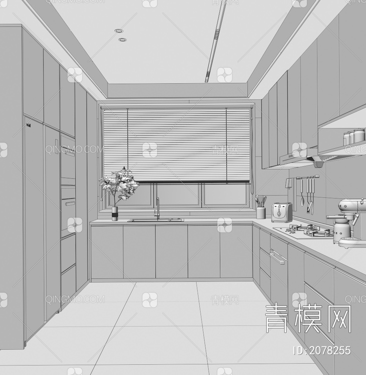 厨房 橱柜组合 烤箱 微波炉 水槽 吊柜3D模型下载【ID:2078255】