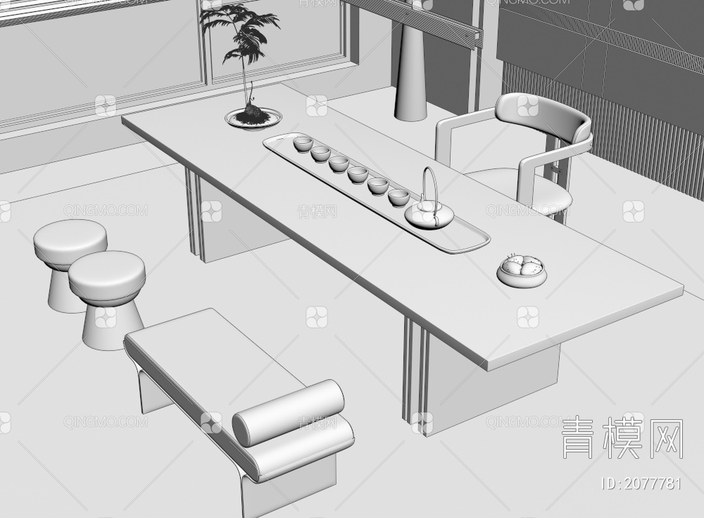 茶桌椅组合3D模型下载【ID:2077781】