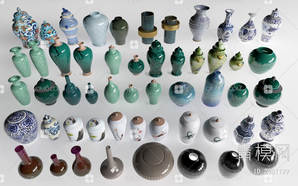 陶瓷器皿装饰陶瓷瓶组合SU模型下载【ID:2081199】