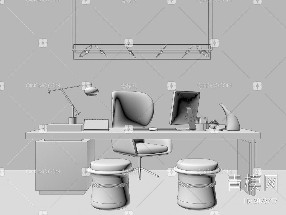 书桌椅 书桌 桌面摆件组合3D模型下载【ID:2078717】