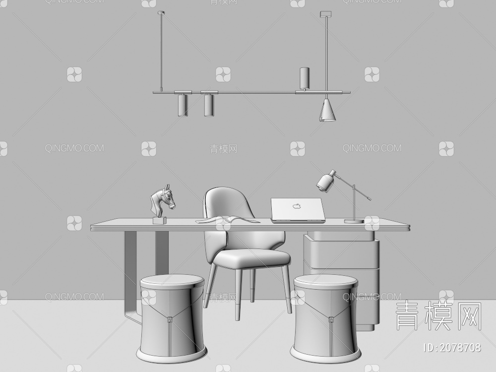 书桌椅 书桌 桌面摆件组合3D模型下载【ID:2078708】