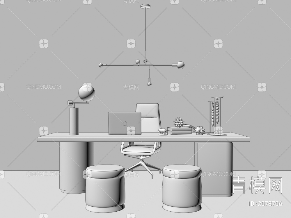 书桌椅 书桌 桌面摆件组合3D模型下载【ID:2078706】