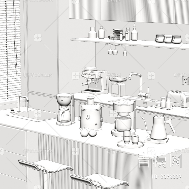 厨房家用电器 咖啡机组合3D模型下载【ID:2078339】