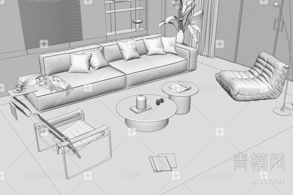 沙发茶几组合3D模型下载【ID:2080383】
