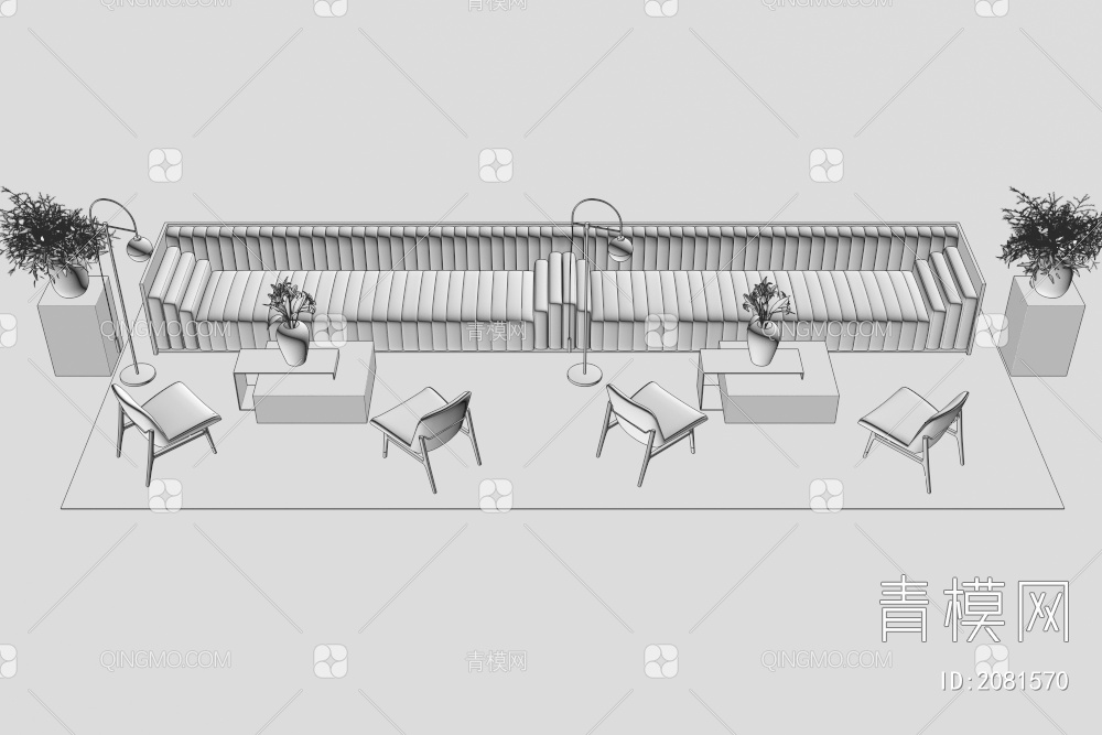 休闲区 沙发茶几组合 多人沙发 地毯 单椅 绿植3D模型下载【ID:2081570】