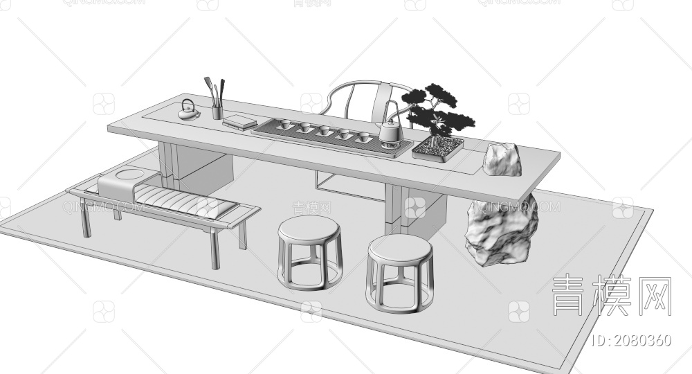 茶桌椅3D模型下载【ID:2080360】