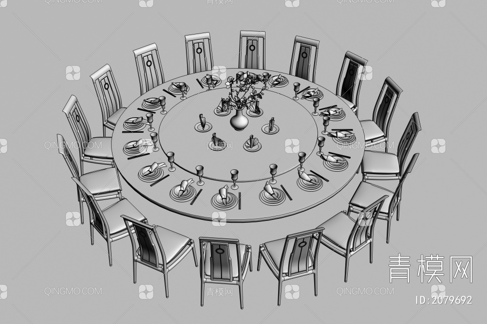 餐桌椅组合 十六人圆桌椅子组合3D模型下载【ID:2079692】