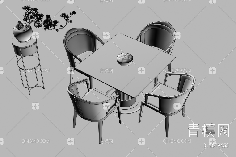 桌椅组合  休闲桌椅组合 绿植3D模型下载【ID:2079653】