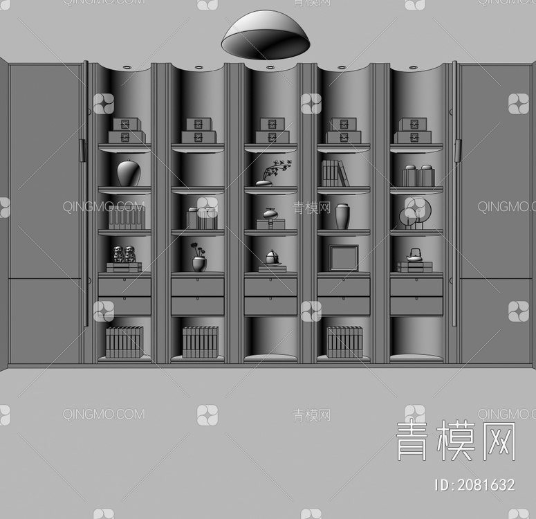 书柜 装饰柜 吸顶灯 饰品摆件 饰品柜3D模型下载【ID:2081632】