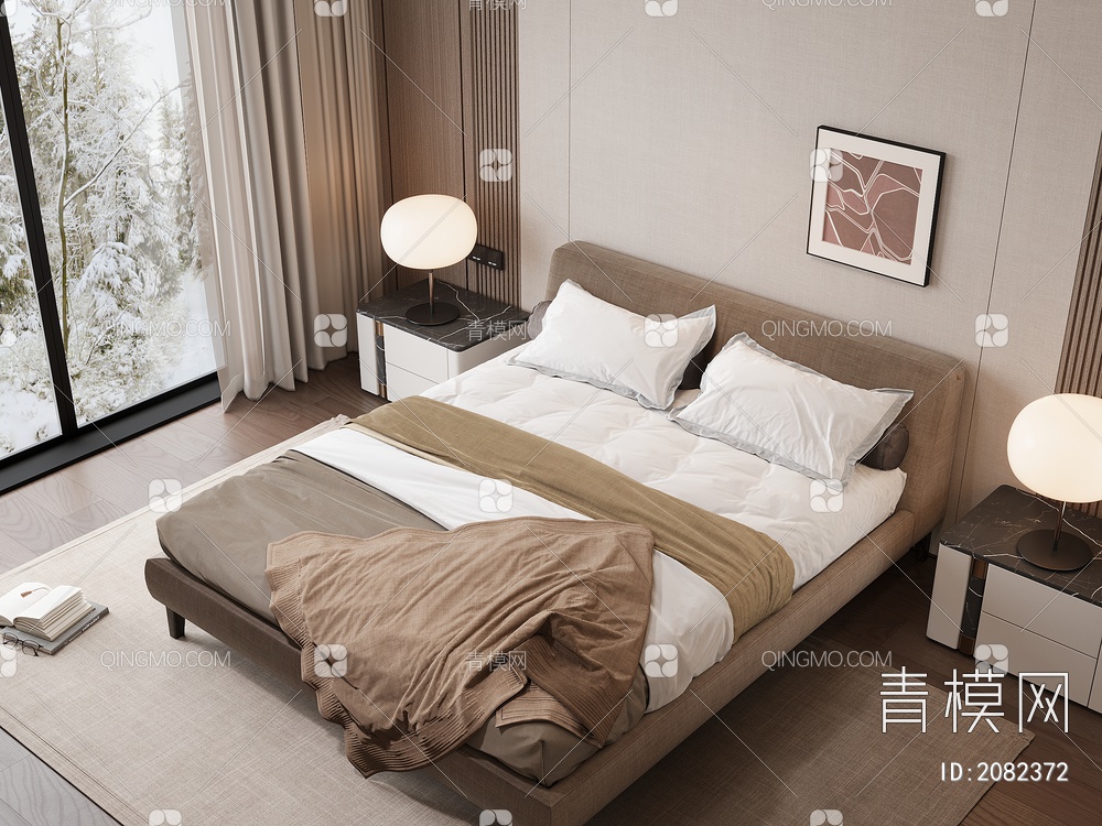 家居卧室 双人床 主卧 饰品摆件3D模型下载【ID:2082372】