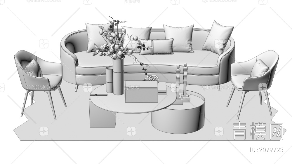 家具 沙发茶几组合 单人沙发 双人沙发 多人沙发3D模型下载【ID:2079723】