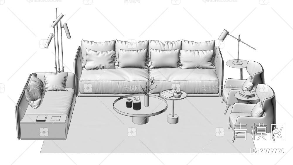 家具 沙发茶几组合 单人沙发 双人沙发 多人沙发3D模型下载【ID:2079720】
