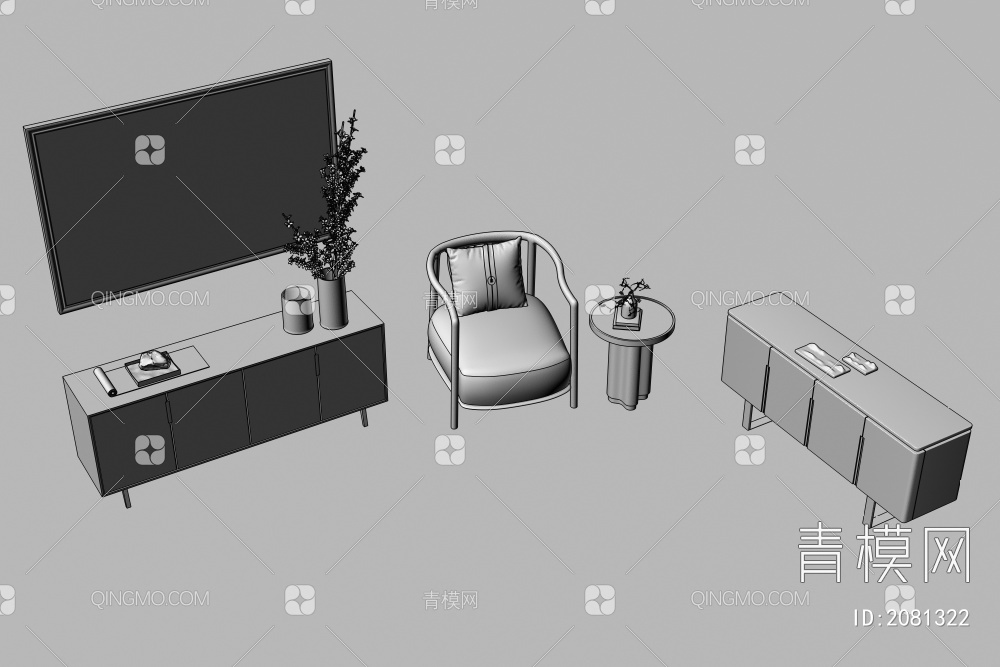 装饰柜  挂画摆件    单椅  沙发椅子  休闲沙发椅3D模型下载【ID:2081322】