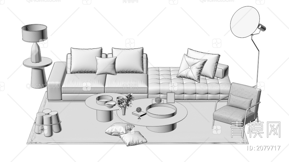 家具 沙发茶几组合 单人沙发 双人沙发 多人沙发3D模型下载【ID:2079717】