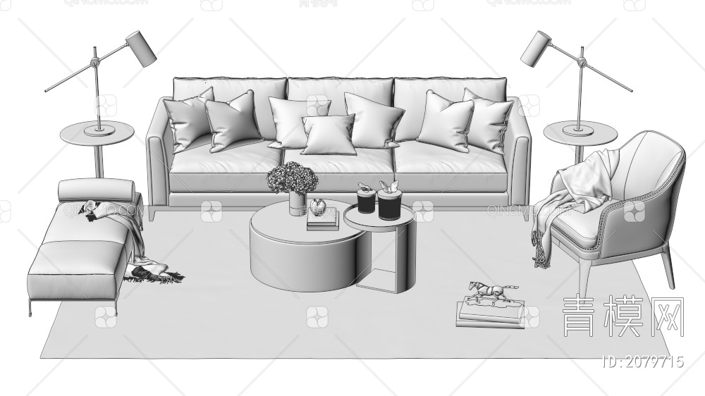 家具 沙发茶几组合 单人沙发 双人沙发 多人沙发3D模型下载【ID:2079715】