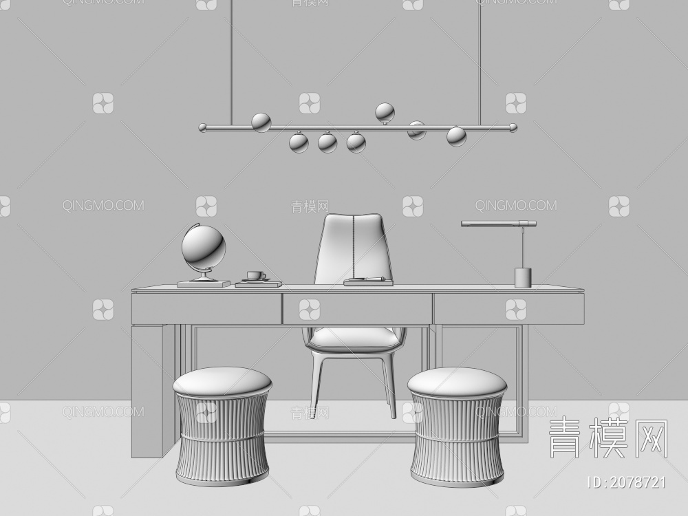书桌椅 书桌 桌面摆件组合3D模型下载【ID:2078721】