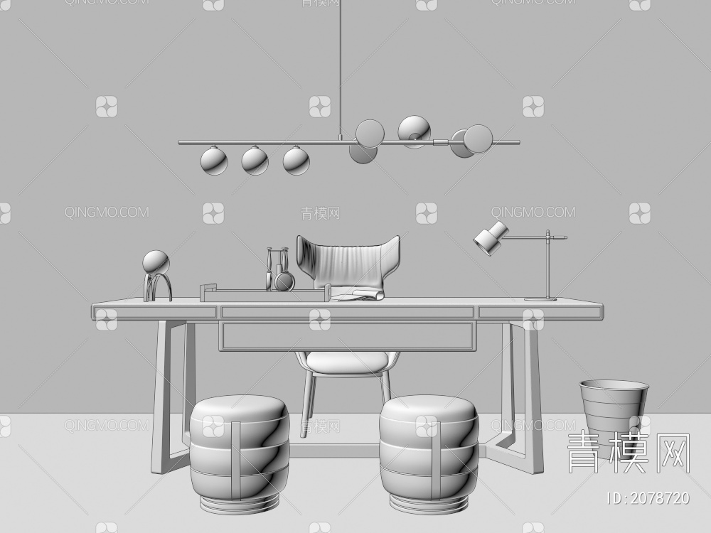 书桌椅 书桌 桌面摆件组合3D模型下载【ID:2078720】
