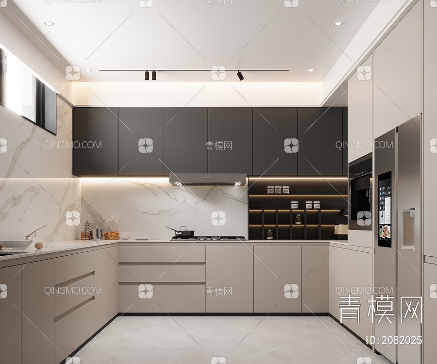 封闭式厨房 厨具用品 厨电 饰品摆件 电冰箱3D模型下载【ID:2082025】