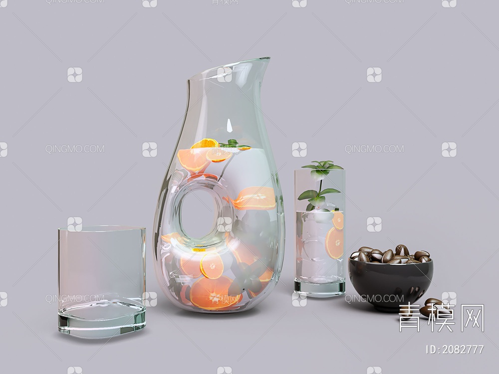 玻璃餐具 早餐 牛奶 开心果3D模型下载【ID:2082777】