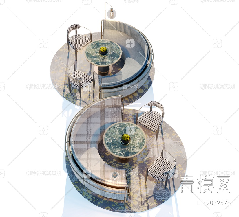餐厅圆形沙发组合3D模型下载【ID:2082576】