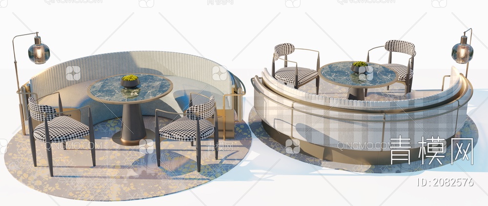 餐厅圆形沙发组合3D模型下载【ID:2082576】