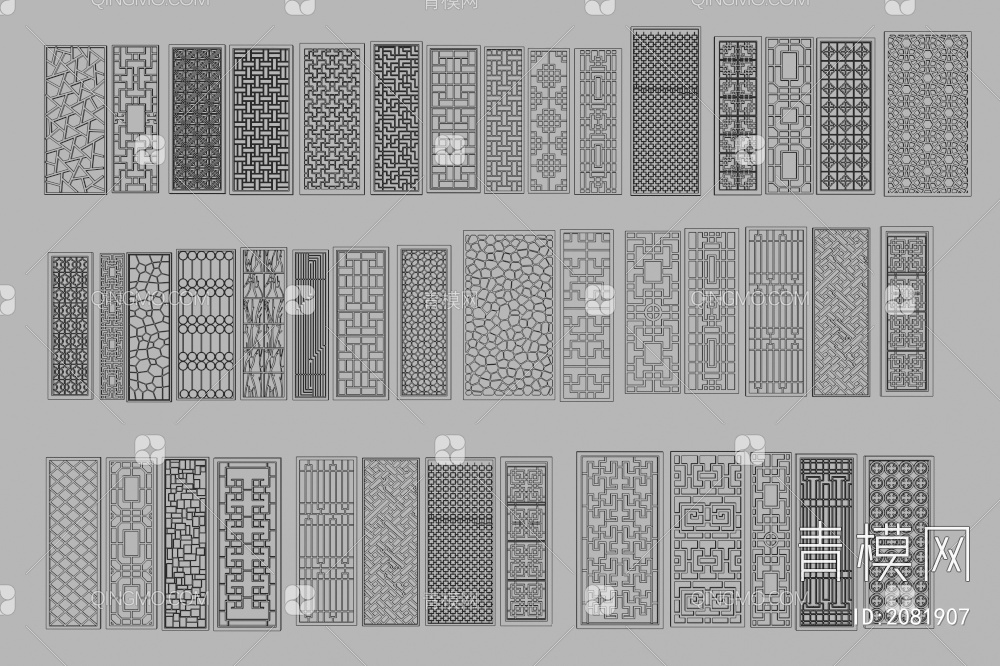 屏风隔断__窗花窗格3D模型下载【ID:2081907】