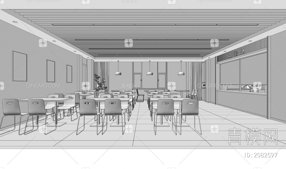 员工餐厅3D模型下载【ID:2082597】