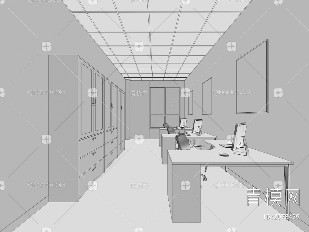 办公室 员工办公室 经理办公室 办公桌 桌椅 装饰画 文件柜 储藏柜3D模型下载【ID:2078439】