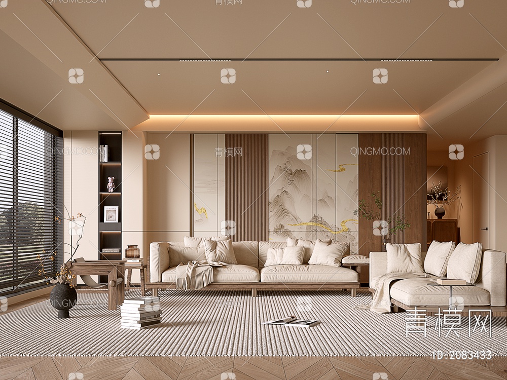 客厅 沙发组合 沙发背景墙3D模型下载【ID:2083433】