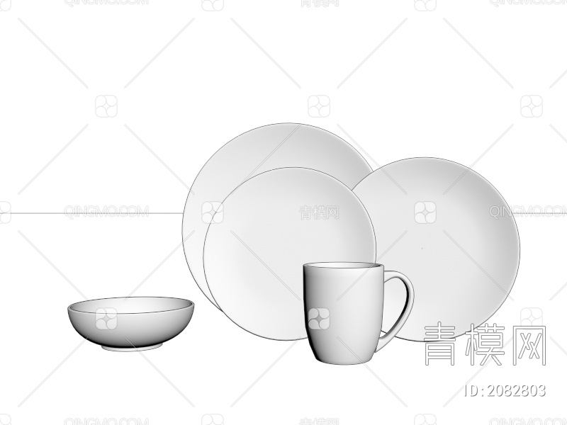 餐具 盘子 水杯 碗3D模型下载【ID:2082803】