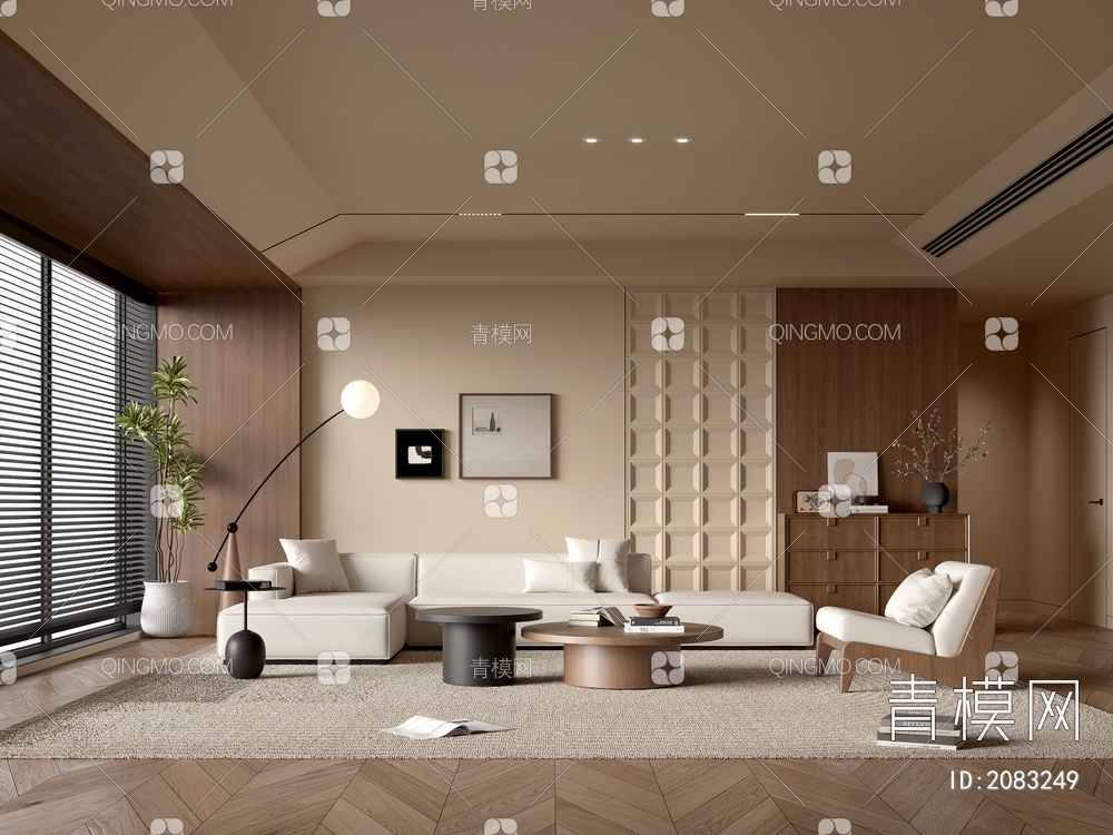 客厅 沙发茶几组合 休闲沙发椅 装饰 饰品摆件 背景墙3D模型下载【ID:2083249】