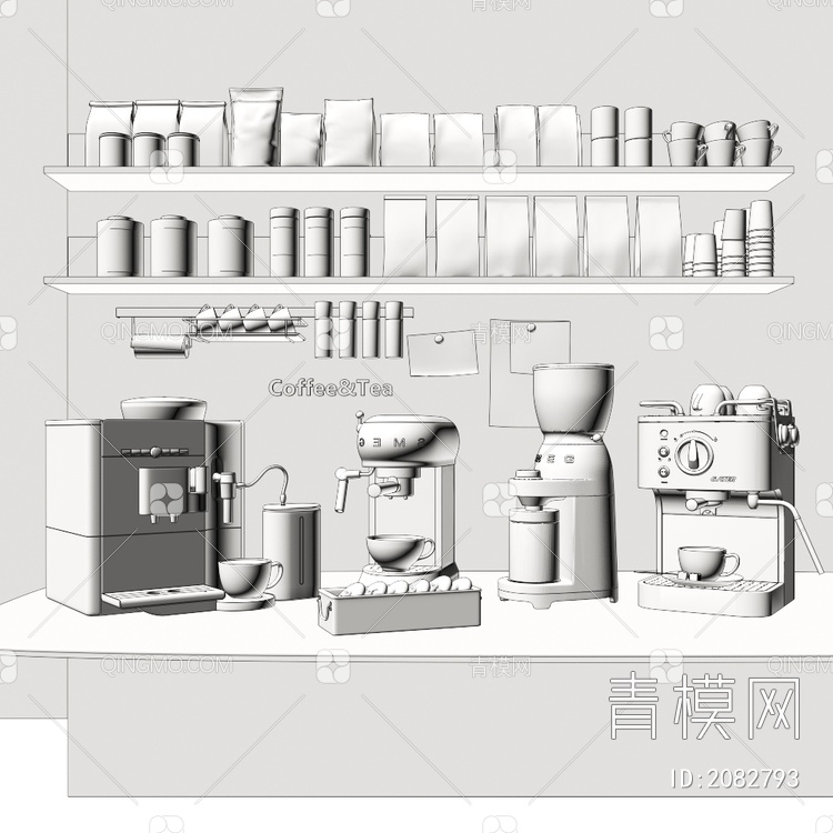 咖啡机_厨房饰品摆件_点心面包_咖啡杯_调料玻璃罐3D模型下载【ID:2082793】