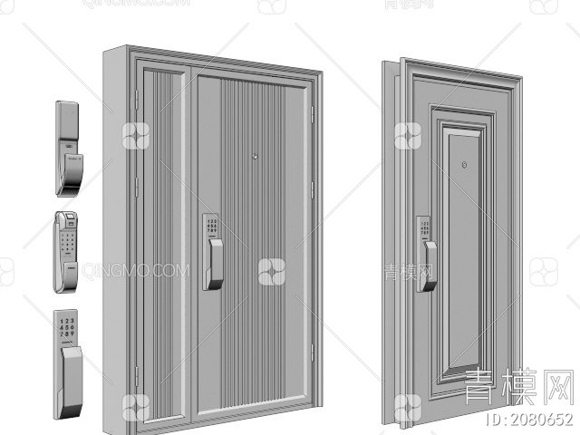 门 入户门 密码门 子母门 房门 不锈钢门 单开门 极简门 门组合3D模型下载【ID:2080652】
