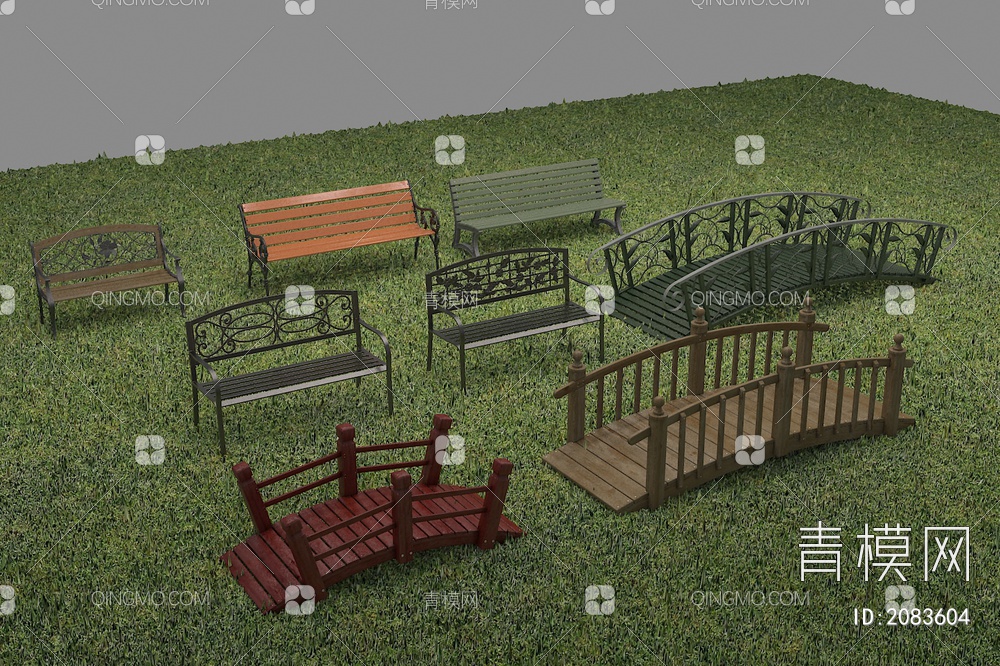 户外椅子拱桥3D模型下载【ID:2083604】