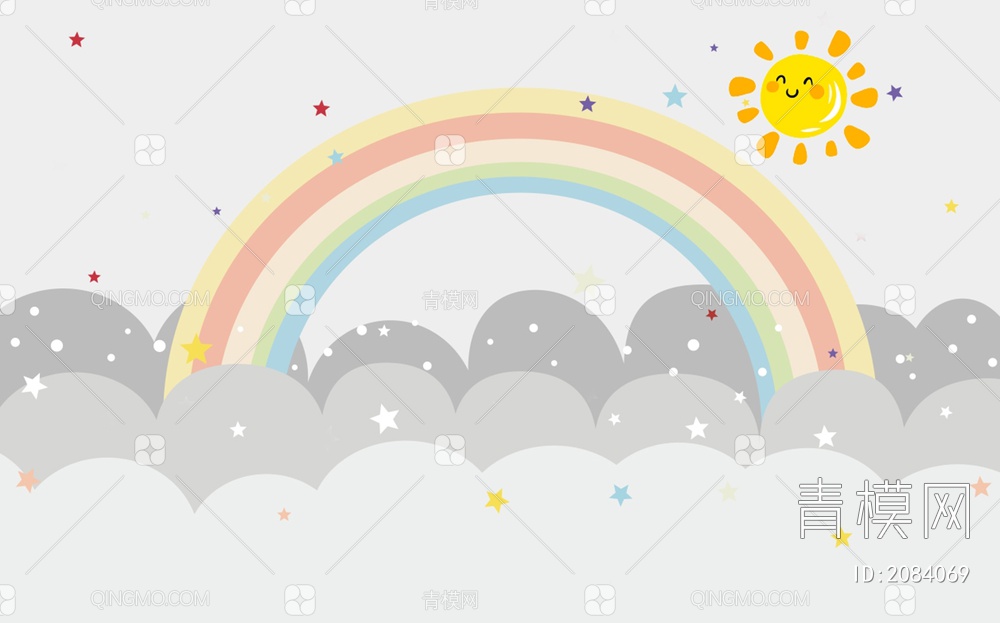 儿童卡通彩虹太阳壁纸贴图下载【ID:2084069】