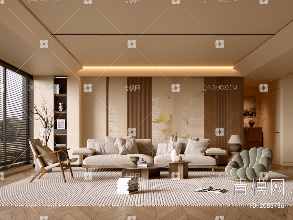 客厅 沙发组合 沙发背景墙3D模型下载【ID:2083736】